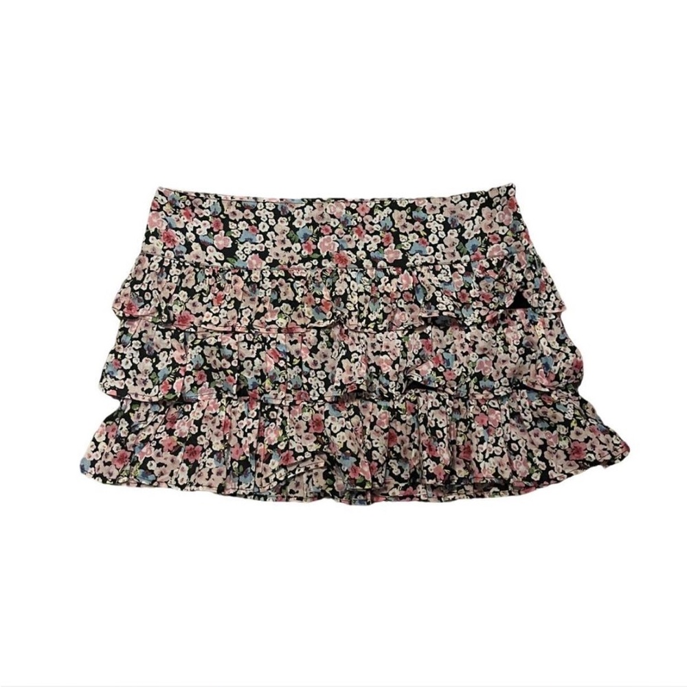 forever 21 pink floral mini ruffle skirt